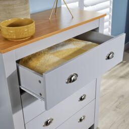 Home Source Chest 4 Drawers Bedroom Cabinet Oak Top Metal Handles Wood Nightstand in Light Grey - thumbnail 6