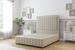 "Sloomy Pemberton Plush Divan Bed Base 2 Drawers Foot-End With 26"" Strutted Headboard & 12"" Matching Footboard in Cream - Size: Small Double" - thumbnail 1