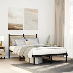 Berkfield Home Metal Bed Frame without Mattress Sonoma Oak 120x200 cm in Brown - Size: Small Double - thumbnail 1