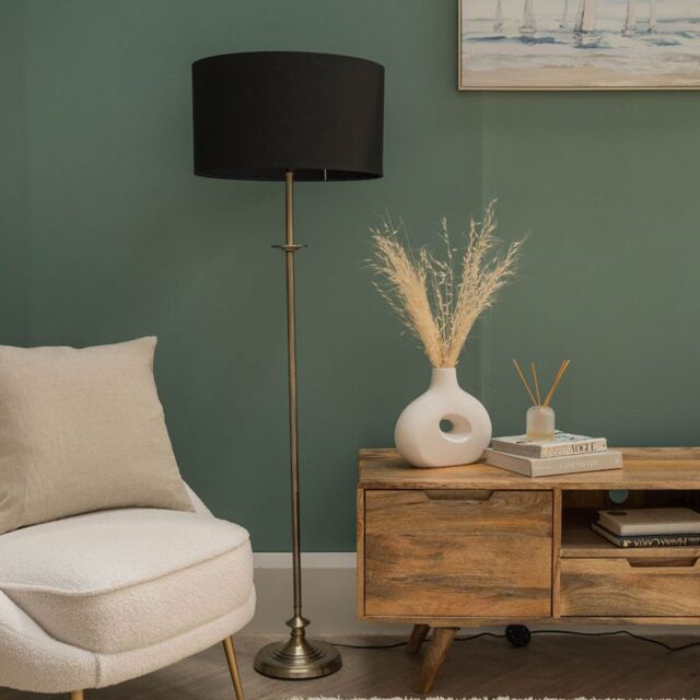 ValueLights Belmont Antique Brass Floor Lamp in Metallic Gold - image 1