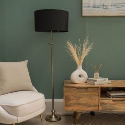 ValueLights Belmont Antique Brass Floor Lamp in Metallic Gold - thumbnail 1