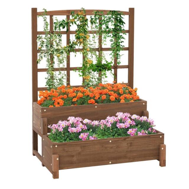 VOGREX 2-Tier Wooden Raised Garden Bed in Brown - image 1