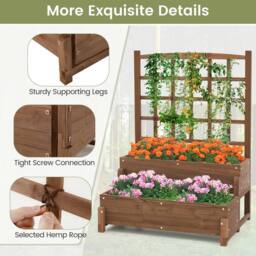 VOGREX 2-Tier Wooden Raised Garden Bed in Brown - thumbnail 6