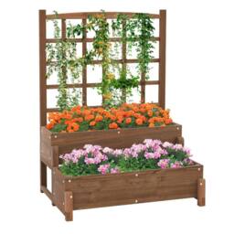 VOGREX 2-Tier Wooden Raised Garden Bed in Brown - thumbnail 1