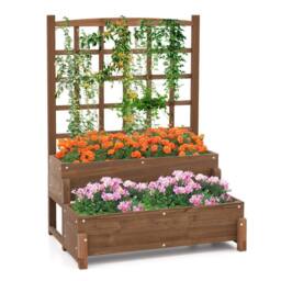 VOGREX 2-Tier Wooden Raised Garden Bed in Brown - thumbnail 2