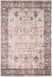 Kukoon Blue Beige Traditional Floral Bordered Non Slip Washable Low Pile Rug - Size: 200 cm x 290 cm - thumbnail 1