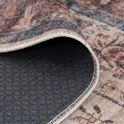 Kukoon Blue Beige Traditional Floral Bordered Non Slip Washable Low Pile Rug - Size: 200 cm x 290 cm - thumbnail 4