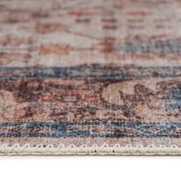 Kukoon Blue Beige Traditional Floral Bordered Non Slip Washable Low Pile Rug - Size: 200 cm x 290 cm - thumbnail 5