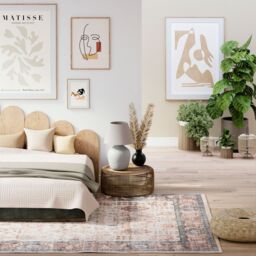 Kukoon Blue Beige Traditional Floral Bordered Non Slip Washable Low Pile Rug - Size: 200 cm x 290 cm - thumbnail 2