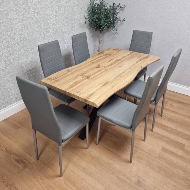 KOSY KOALA Modern Dining Table with 6 Grey faux leather Chairs Kitchen Furniture in Brown - image 1