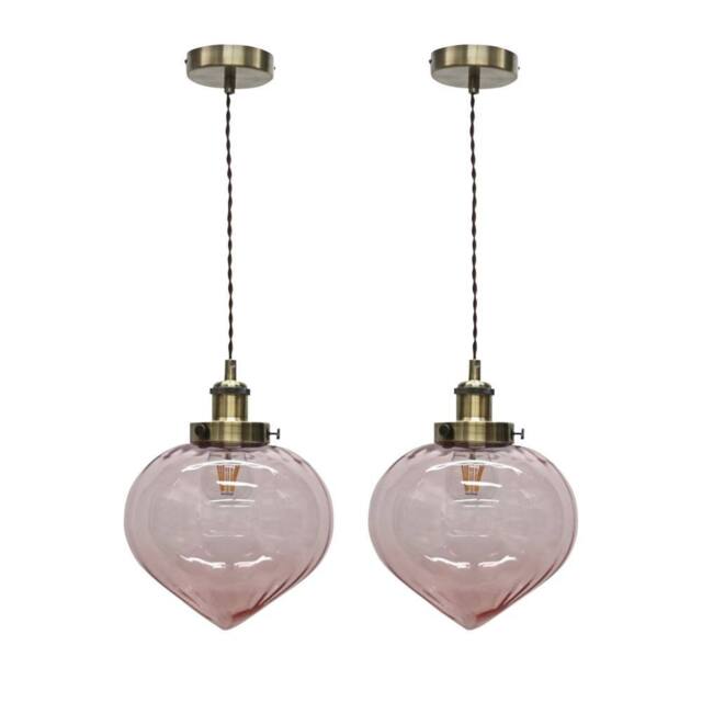 First Choice Lighting Set of 2 Layla - Pink & Antique Brass Ceiling Pendant Lights - image 1