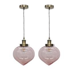 First Choice Lighting Set of 2 Layla - Pink & Antique Brass Ceiling Pendant Lights