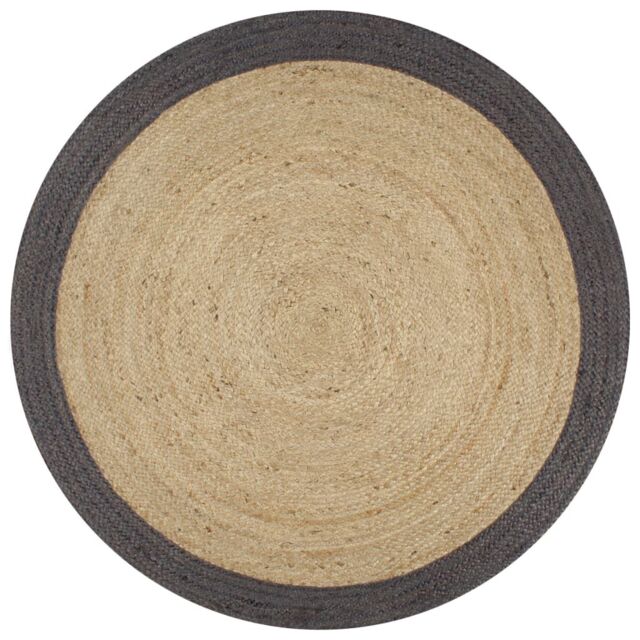 Berkfield Home Handmade Rug Jute with Dark Grey Border 120 cm - Size: 100 cm diameter - image 1