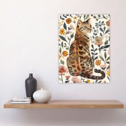 "Artery8 Cat Lover Curious Bengal in Autumn Wildflowers Wall Art Print - Size: W24"" x H32""" - thumbnail 4