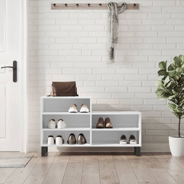 Berkfield Home Shoe Cabinet High Gloss White 102x36x60 cm Engineered Wood - Size: 102 x 36 x 60 cm - image 1