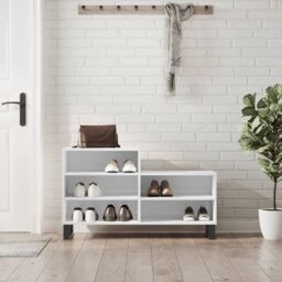 Berkfield Home Shoe Cabinet High Gloss White 102x36x60 cm Engineered Wood - Size: 102 x 36 x 60 cm - thumbnail 1