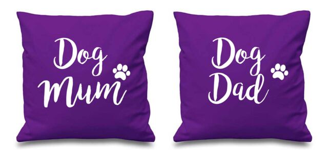"60 SECOND MAKEOVER Dog Mum Dog Dad Purple Cushion Covers 16"" x 16"" Couples Cushions Valentines Anniversary Boyfriend - Size: 40 cm x 40 cm"