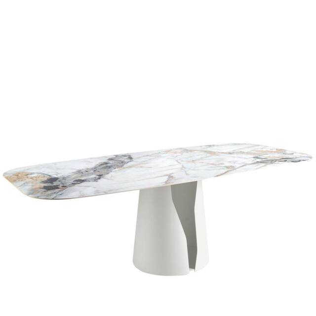 Angel Cerda Oval Porcelain Marble Dining Table, White Steel Legs - image 1