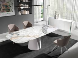 Angel Cerda Oval Porcelain Marble Dining Table, White Steel Legs - thumbnail 4