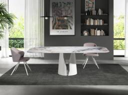 Angel Cerda Oval Porcelain Marble Dining Table, White Steel Legs - thumbnail 3