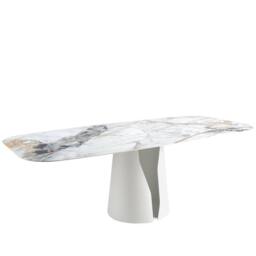 Angel Cerda Oval Porcelain Marble Dining Table, White Steel Legs - thumbnail 1