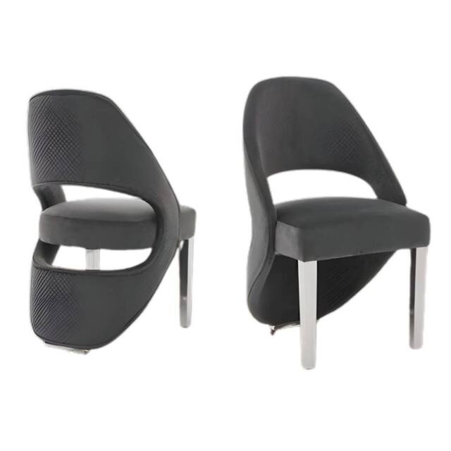 HOME LUXE INTERIOR Set of 2 Santorini Grey & Silver Dining Chairs - Luxury Shimmer Fabric - image 1