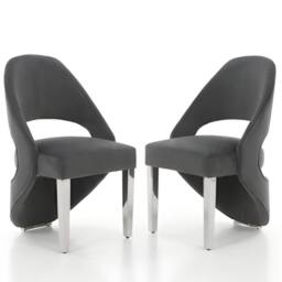 HOME LUXE INTERIOR Set of 2 Santorini Grey & Silver Dining Chairs - Luxury Shimmer Fabric - thumbnail 2