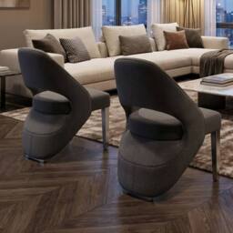 HOME LUXE INTERIOR Set of 2 Santorini Grey & Silver Dining Chairs - Luxury Shimmer Fabric - thumbnail 5