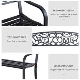 OUTSUNNY Garden Bench Double Seat Park Steel Chair Garden Outdoor Metal Patio in Black - thumbnail 5