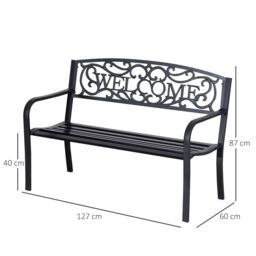 OUTSUNNY Garden Bench Double Seat Park Steel Chair Garden Outdoor Metal Patio in Black - thumbnail 3