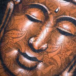 KDMD Buddha Painting - Copper Brocade Detail in Brown - thumbnail 3