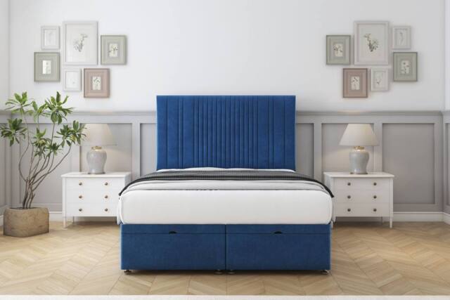"Comfort Beds The Foxy Plush Ottoman Bed Base-54"" Floor Standing Headboard in Navy - Size: Small Single" - image 1