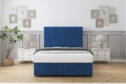 "Comfort Beds The Foxy Plush Ottoman Bed Base-54"" Floor Standing Headboard in Navy - Size: Small Single"
