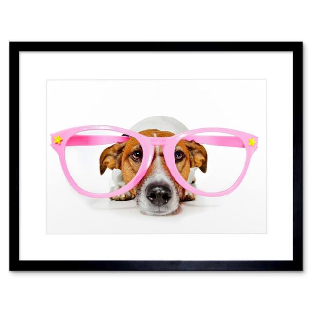 "Artery8 Jack Russell Dog Comedy Pink Glasse Home Decor 12x16"" Framed Art Print - Size: W12"" x H16""" - image 1