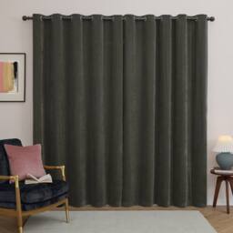 Furn Soft Chenille Blackout Eyelet Curtain Pair in Charcoal - Size: 117 cm width x 183 cm drop - thumbnail 3