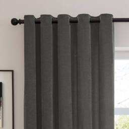 Furn Soft Chenille Blackout Eyelet Curtain Pair in Charcoal - Size: 117 cm width x 183 cm drop - thumbnail 6