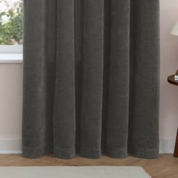 Furn Soft Chenille Blackout Eyelet Curtain Pair in Charcoal - Size: 117 cm width x 183 cm drop - thumbnail 7