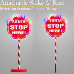 Christow Santa Stop Here Sign Light Up Outdoor Christmas Decoration LED Battery Operated - thumbnail 2
