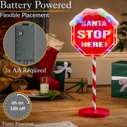 Christow Santa Stop Here Sign Light Up Outdoor Christmas Decoration LED Battery Operated - thumbnail 5