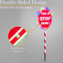 Christow Santa Stop Here Sign Light Up Outdoor Christmas Decoration LED Battery Operated - thumbnail 3