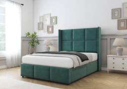 "Sloomy Beaumont Plush Divan Base No Drawers-54"" Wing Headboard & Footboard in Emerald - Size: King" - thumbnail 3