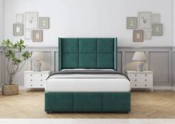 "Sloomy Beaumont Plush Divan Base No Drawers-54"" Wing Headboard & Footboard in Emerald - Size: King" - thumbnail 2