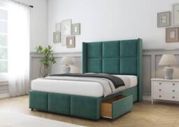 "Sloomy Beaumont Plush Divan Base No Drawers-54"" Wing Headboard & Footboard in Emerald - Size: King" - thumbnail 4