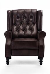 More4Homes Althorpe Wing Back Recliner Button Back Fireside Leather Chair in Brown - thumbnail 6