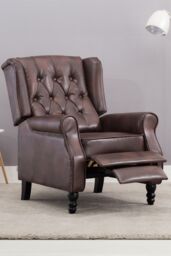 More4Homes Althorpe Wing Back Recliner Button Back Fireside Leather Chair in Brown