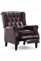 More4Homes Althorpe Wing Back Recliner Button Back Fireside Leather Chair in Brown - thumbnail 3