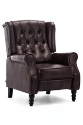 More4Homes Althorpe Wing Back Recliner Button Back Fireside Leather Chair in Brown - thumbnail 2
