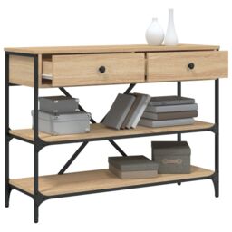Berkfield Home Console Table with Drawers & Shelves Sonoma Oak Engineered Wood in Brown - thumbnail 4