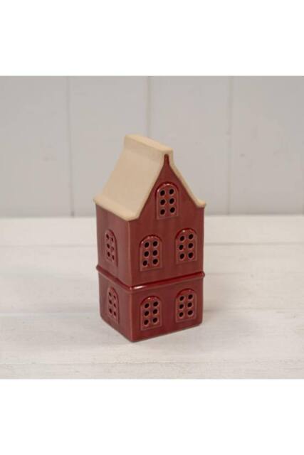 KDMD Small Red Ceramic LED Townhouse with Sand Roof. 6 Hour Timer - image 1