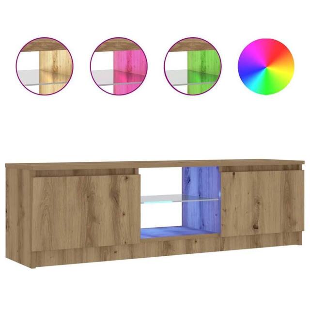 Berkfield Home TV Cabinet with LED Lights Artisian Oak 120x30x36 cm Engineered Wood in Brown - Size: 120 x 30 x 36 cm - image 1